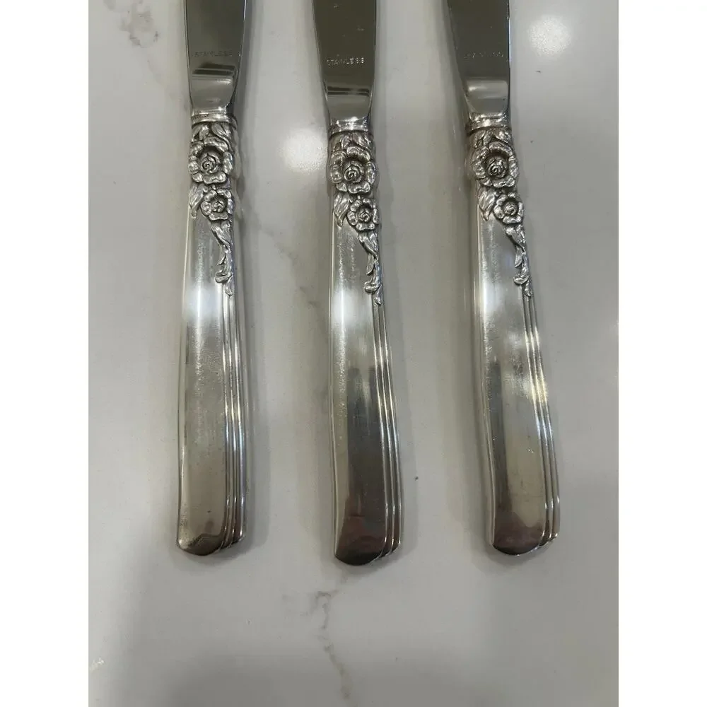 Vtg‎ Oneida Prestige Gay Adventure 1955 Silver Plated MCM Set Of 3 Dinner Knives